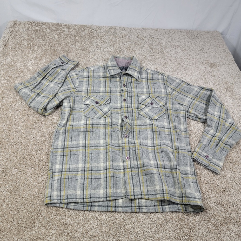 WoolOftheWest Brewster Plaid Flannel Shirt Button Up Long Sleeve Gray Size M VTG